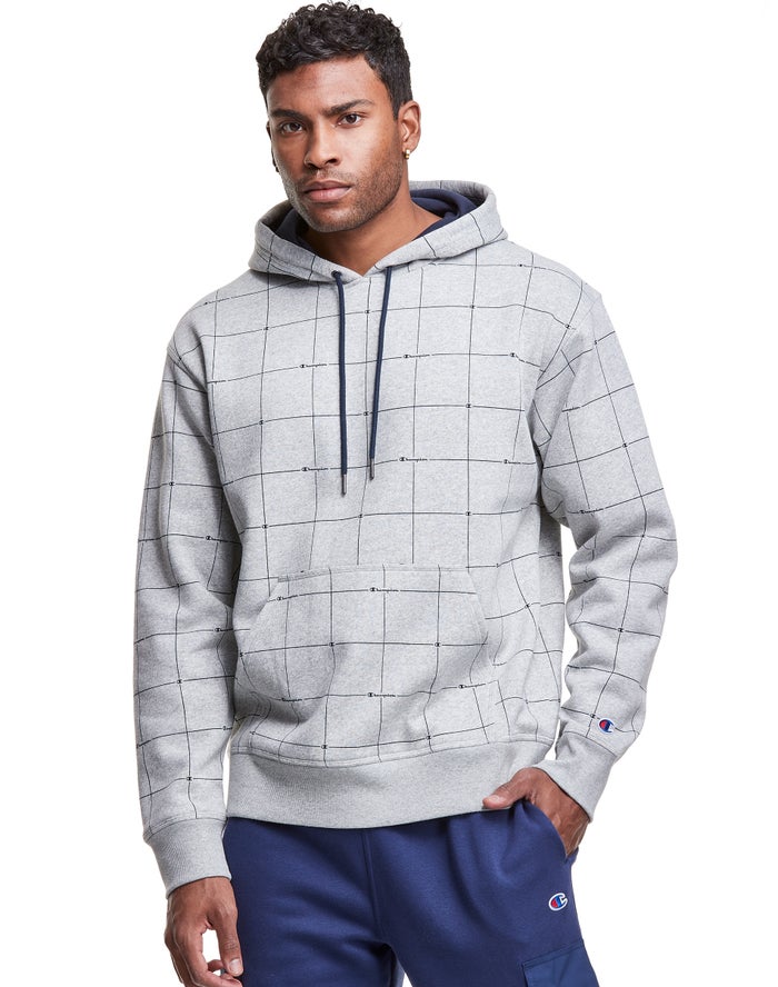 Champion Mens Hoodie NZ - Powerblend All Over Logo Grey ( 2840-VJEDM )